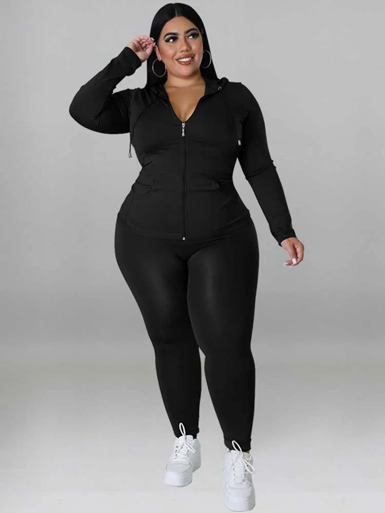 Plus Size Women 2 Piece Set Outfit Stretchy Hoode and Pant Trouser Suits New in Matching Sets Fall Workout Outfits Tracksuit - Matrix-studios.com