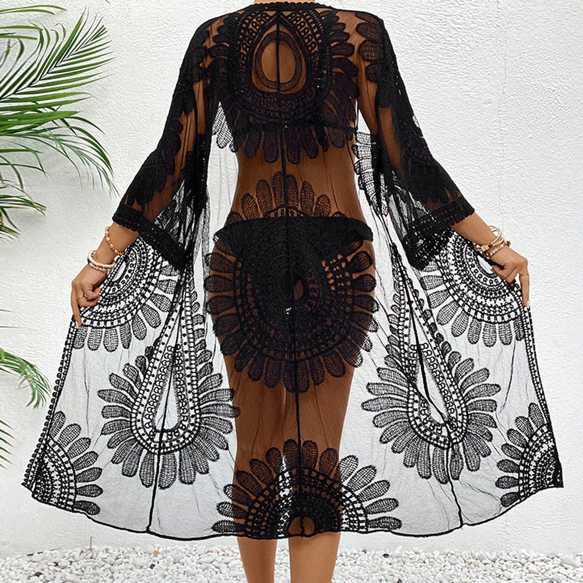 Mesh Flower Bikini Cover Ups for Women Floral Embroidery See-Through Lace Beach Kimono Swimsuit Bathing Suit Summer Clothes - Matrix Studios