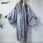 WINYI Summer Bohemian Kimono Beach Cover-Up Swim Suit Elegant African Women Boho Cardigan Sexy Holiday Long Sleeve Beach Dress - Matrix Studios