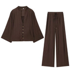 TFAFXY 2026 Sprinf Women Sets Wrist Sleeve Patchwork Loose V-neck Shirt Oversize Blouse Wide Leg Pants Suits Outfits - Matrix-studios.com