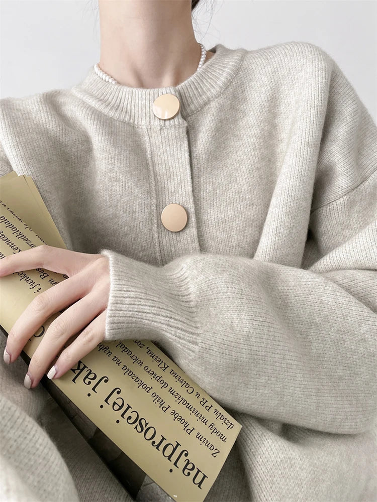 AOSSVIAO Women Cardigans Sweater O-neck Autumn Winter Knitted Loose Cardigans Solid Single Breasted Womens Sweaters - Matrix Studios