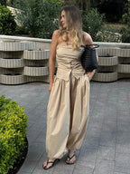 Bornladies Autumn Womens 100% Cotton Loose Lantern Style Wide Leg Pants Street Style Casual Lazy Pants Fashion Trousers