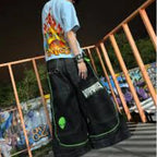2025 European and American autumn winter jeans casual wide-leg Harajuku alien pattern trousers hip-hop high street gothic jeans - Matrix Studios