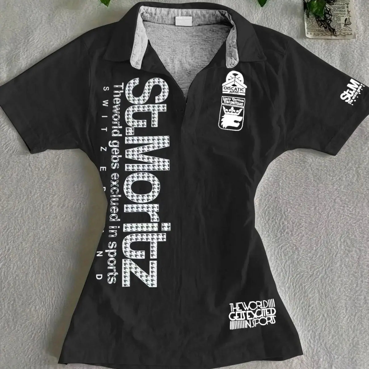 Y2K Japanese Streetwear Polo Shirt Women Slim Crop Tee 2025 White Short Sleeve Tops Letter Badge Houndstooth Vintage Harajuku - Matrix-studios.com