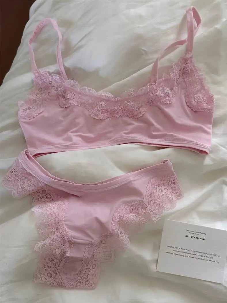Lace Bra Set Woman Adjusted-strap Seamless Bras+Low Waist Panties Female Casual Simple Solid High Elasticity Lingerie Sets - Matrix-studios.com