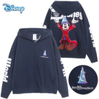 Disney World Castle Letter Magic Mickey Mouse Cartoon Print Embroidery Fleece Sweatshirt Women Hooded Zipper VELOUR Jumper Top - Matrix Studios