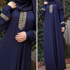 Muslim Abaya Ethnic Style Print Islam Abaya Dress Solid Color Loose Casual Robe Femme Musulman for Middle East Arabia - Matrix-studios.com