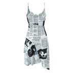 YENKYE New Women Newspaper Letter Print Irregular Hem Sling Dresses Fashion Backless Thin Straps With Chain Summer Sexy Dress - Matrix-studios.com