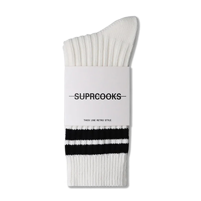 Solid Color Women Middle Tube Socks Candy Color Trend Men Socks Pure Cotton Comfort Retro Thick Lines Winter Socks - Matrix Studios
