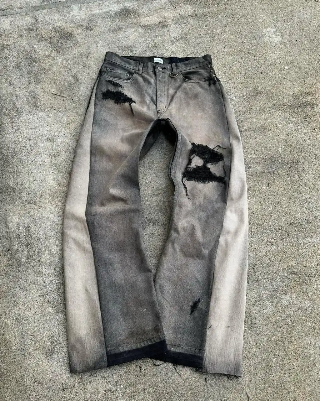American Hip Hop Mens Jeans High Waist Frayed Patchwork Embroidery Micro Flared Jeans Spring Street Clothing Loose Floor Pants - Matrix Studios