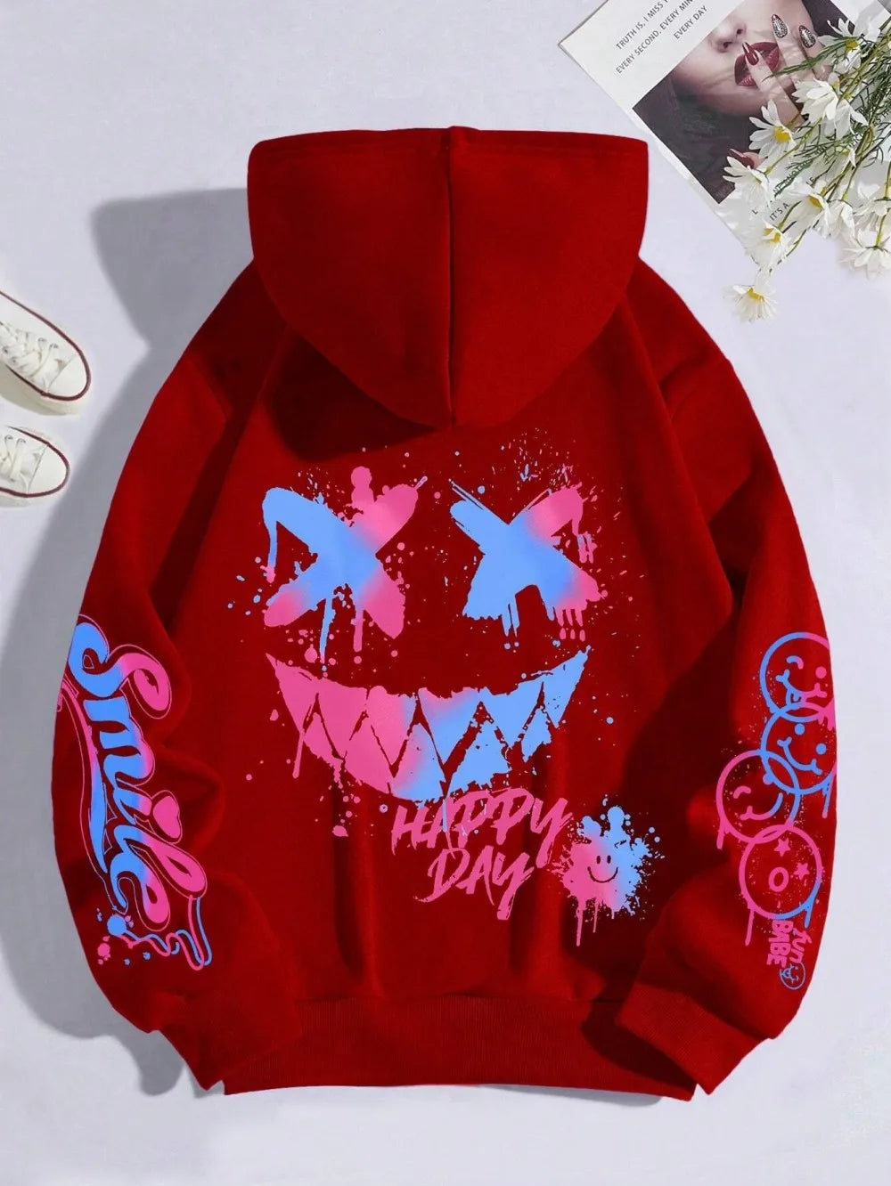 New Autumn Men's Personalized Smiling Face Print Comfortable Breathable Hooded Sweatshirt Outdoor Street Fashion Hooded Sweatshi - Matrix Studios