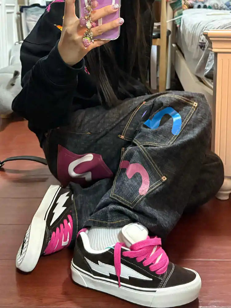 Women's Baggy Cargo Jeans Abi Y2k Japanese Streetwear Hip-pop Goblin Core Cyber Punk Denim Pants Grunge Designer Harajuku Cowboy - Matrix-studios.com