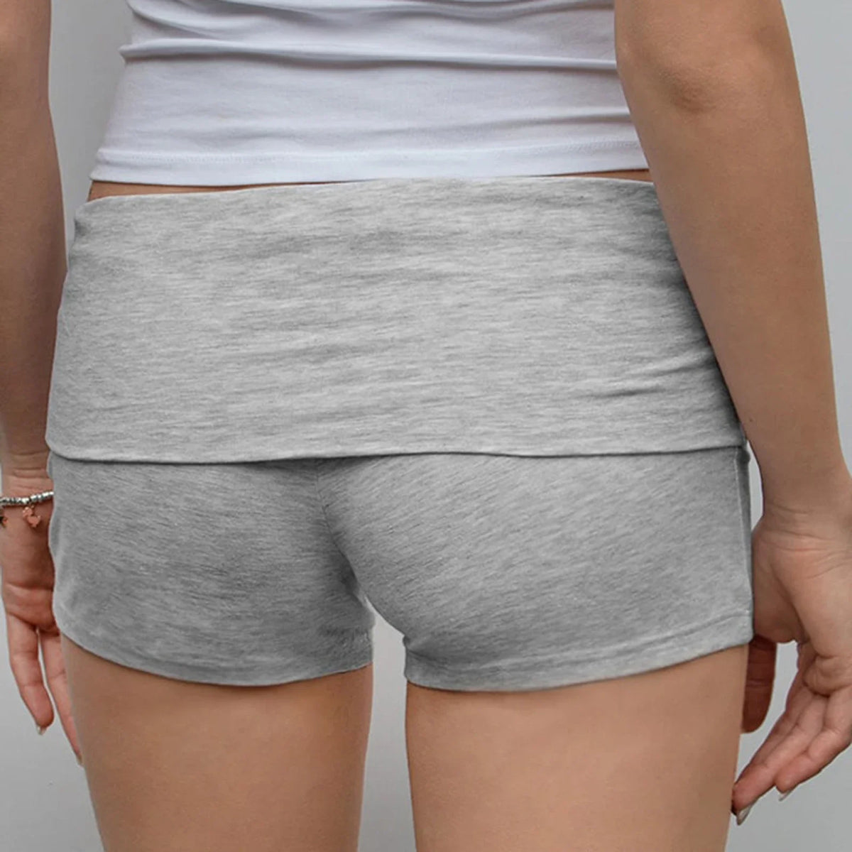 Summer Slim Yoga Shorts Women Casual Solid Color Fold Over Low Waist Lounge Shorts - Matrix Studios