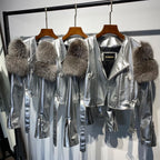 GO BALLISTIC YA Ladies' Genuine Leather Jacket with Fur Sleeve Women's Natural Lambskin Outfit - Matrix Studios