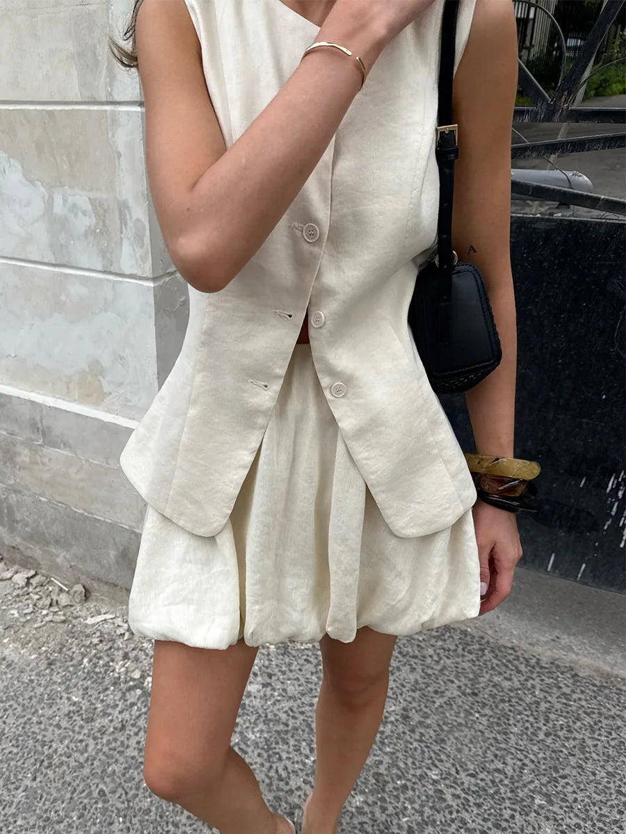 Bornladies Cotton Chic Casual Vest Mini Skirt Set Women's Fashion Commuter Sleeveless Tank Top Loose Shorts Suits Summer New - Matrix-studios.com