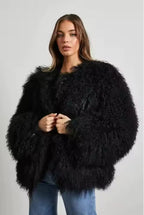 Mongolian Fur Coat Fur Jacket Women's Elegant Fluffy Solid Color Thickened Thermal Long Sleeve Coat Winter Fashion Oversized Lad - Matrix Studios