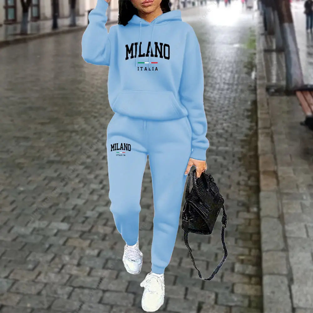 Autumn Winter Women's Sets 2pcs Hoodies Pants Suit Sports Outfits 2025 MILANO Letter Print Aesthetic Clothes Ladies Tracksuit - Matrix-studios.com