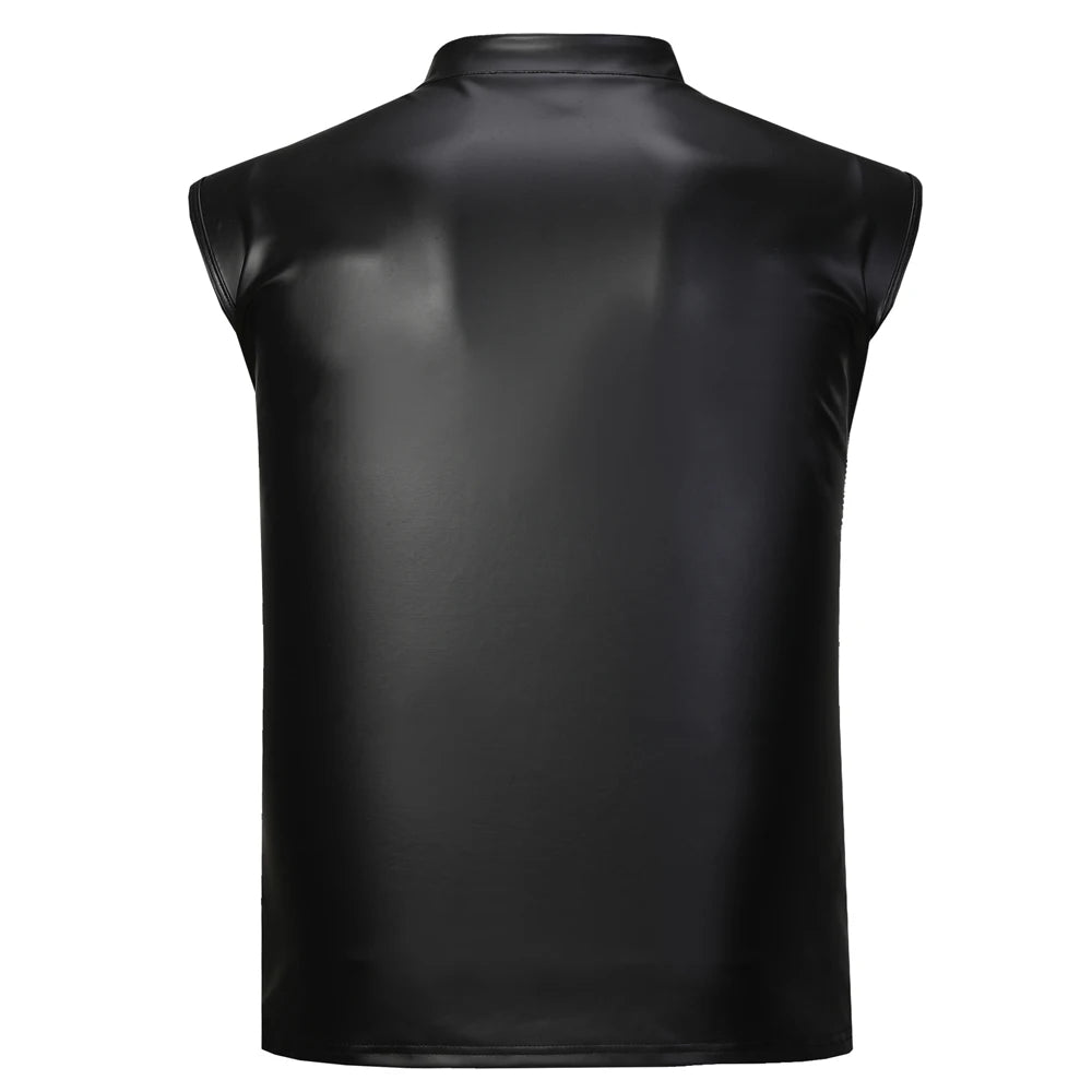 Men's Leather Vest Elastic Fashion PU Leather T-Shirts Biker's Tank Tops Streetwear - Matrix Studios