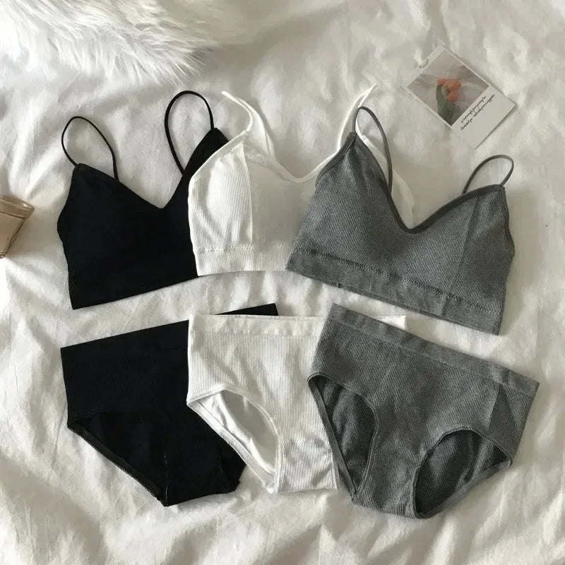 Women's Sports Bra Set Underwear Bra Korean Style Push Up No Steel Ring Bra Sexy Tube Top High Elastic Panty Set - Matrix-studios.com