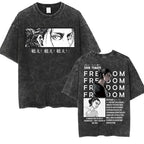 Anime Attack on Titan Vintage Washed Print T-shirt Mikasa Ackerman Eren Jaeger Wings of Freedom Logo Mens Summer Cotton T-shirts - Matrix Studios
