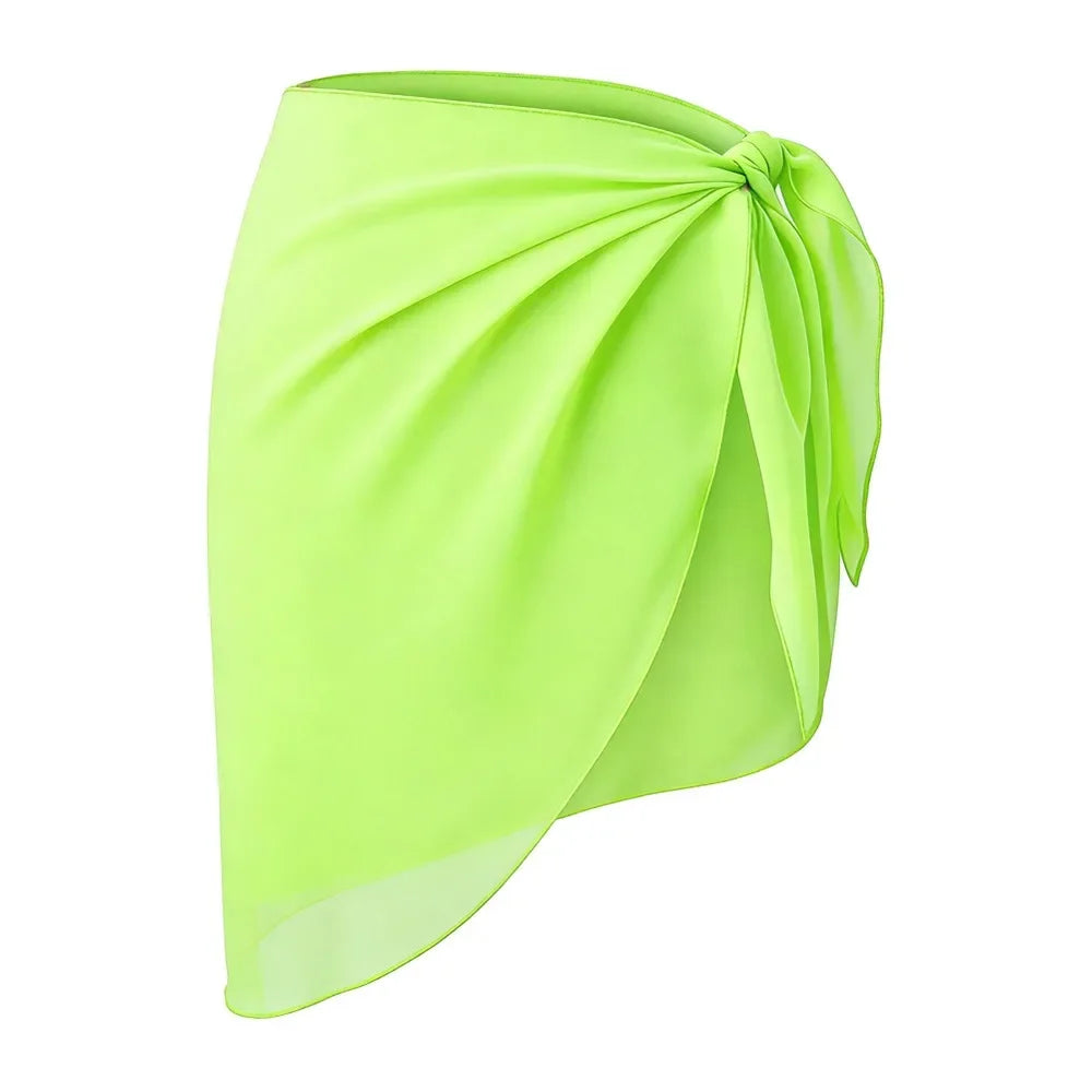 Summer Women Short Solid Sarong Swimsuit Coverups Beach Bikini Wrap Sheer Short Skirt Chiffon Skirt Scarf Swimwear Cover-ups - Matrix Studios