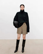 Thickened turtleneck 100% pure cashmere sweater women's loose lazy knit silhouette sweater European products - Matrix Studios