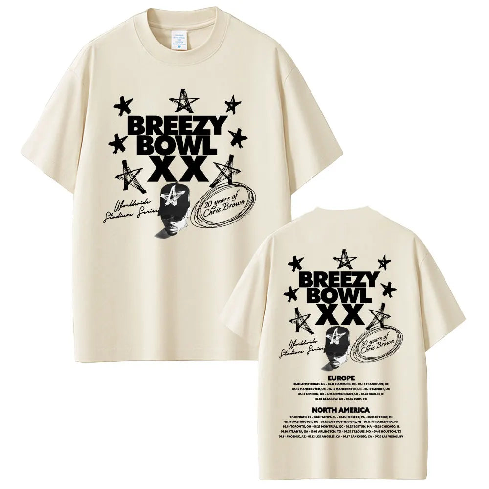 Rapper Chris Brown Breezy Bowl XX Tour 2025 T-shirt Men Women Hip Hop Fashion Pop Music  T Shirts Casual Cotton Vintage T-shirts