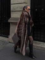 Chic Brown Faux Fur Overcoat Women Casual Luxury Lapel Long Sleeve Fluffy Coat Winter Female Thicken Warm High Street Outwear - Matrix Studios