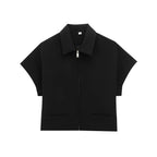 TFMLN Fashion Set For Women Summer 2025 New Slim Lapel Zipper Short Sleeve Coat Top Wide Leg Pants Two Piece Set Leisure Black - Matrix-studios.com