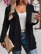 Comfy Fall Cardigan for Women, Casual Elegant Solid Textured Fabric Pocket Front Open Women's Loose Cover Up - Matrix Studios