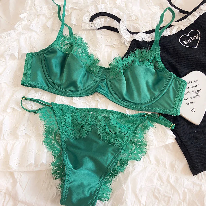 Sexy Underwear Set for Women Ultra-thin Bra Set French Lace Breathable Bralette Female Silk Comfort Bras and Thong Lingerie - Matrix-studios.com