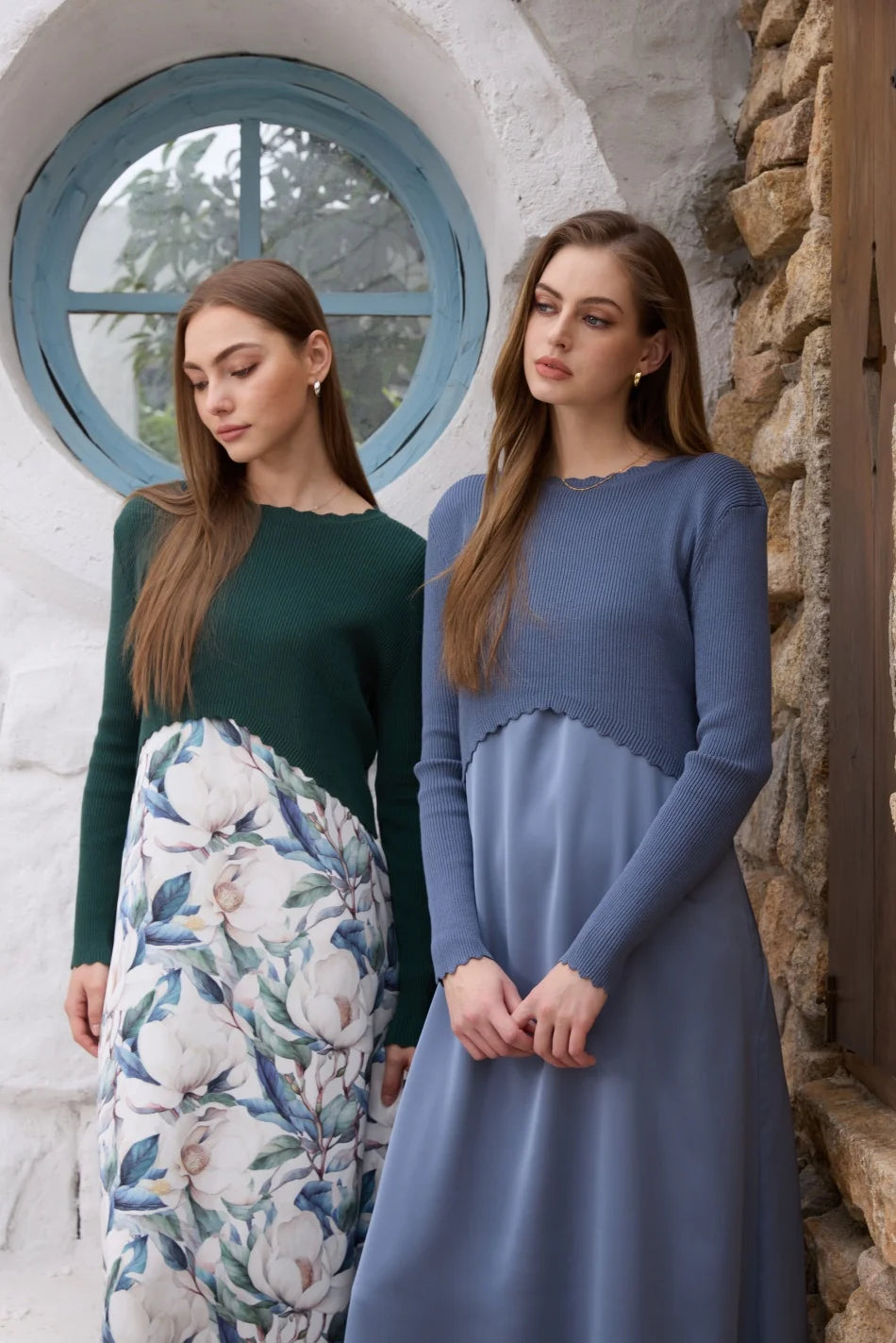 AS SS26 Luxe elegance slip satin dress + knitted top woman clothing set adjustable maxi floor length - Matrix-studios.com