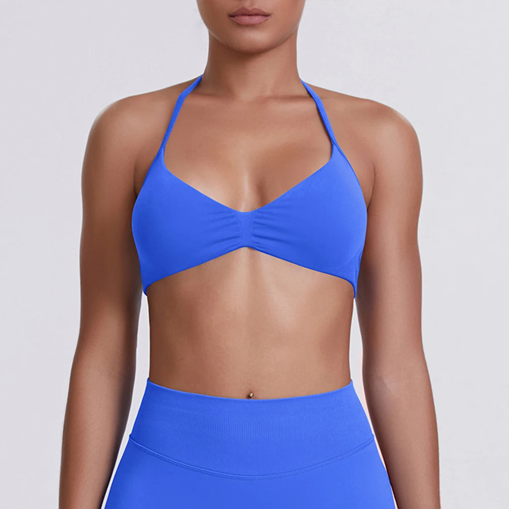 Sexy Neck Strap Bra for Woman Summer Breathable Backless Yoga Bra Women Fitness Solid Color Yoga Sports Bra Workout Top - Matrix-studios.com