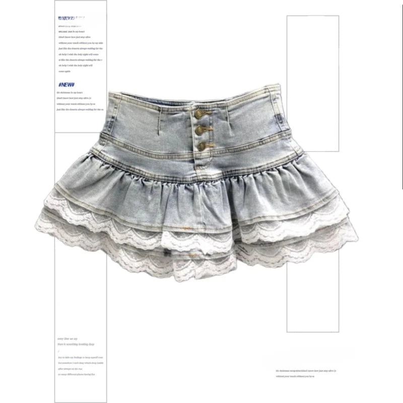 Women's Blue Black Riveted Belt Denim Skirt Y2K Harajuku High Street Fashion 90s Sexy A-line Mini Skirt Summer Clothing 2026 New - Matrix-studios.com