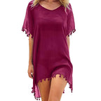 Fashion V Neck Summer Sunscreen Smock Loose Casual Beachwear Shirt Bathing Suit Plus Size Swimsuit Cover Up Dress for Women - Matrix Studios