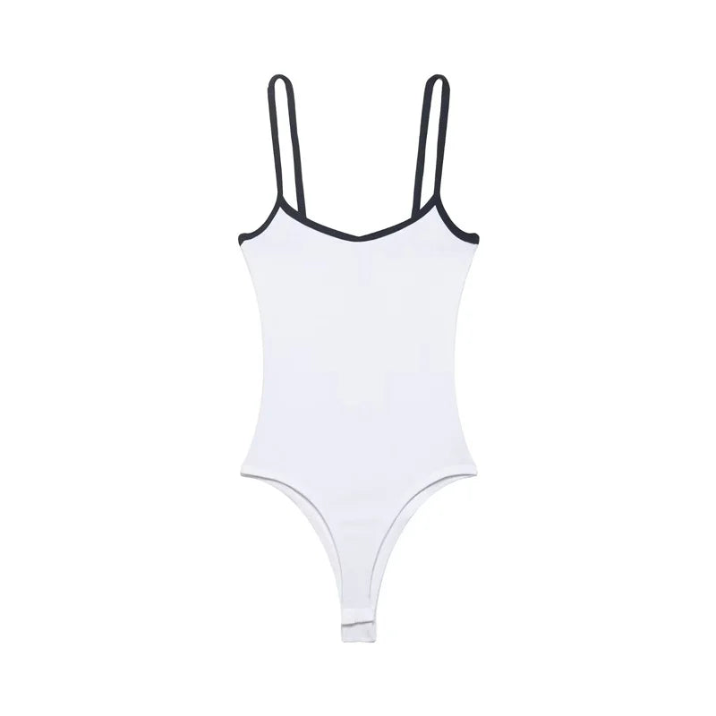 Women's Bodysuit 2026 New Fashion Spring Summer Color-block Trim Jumpsuit for Women Chic Personality Spaghetti Strap Bodysuit - Matrix Studios