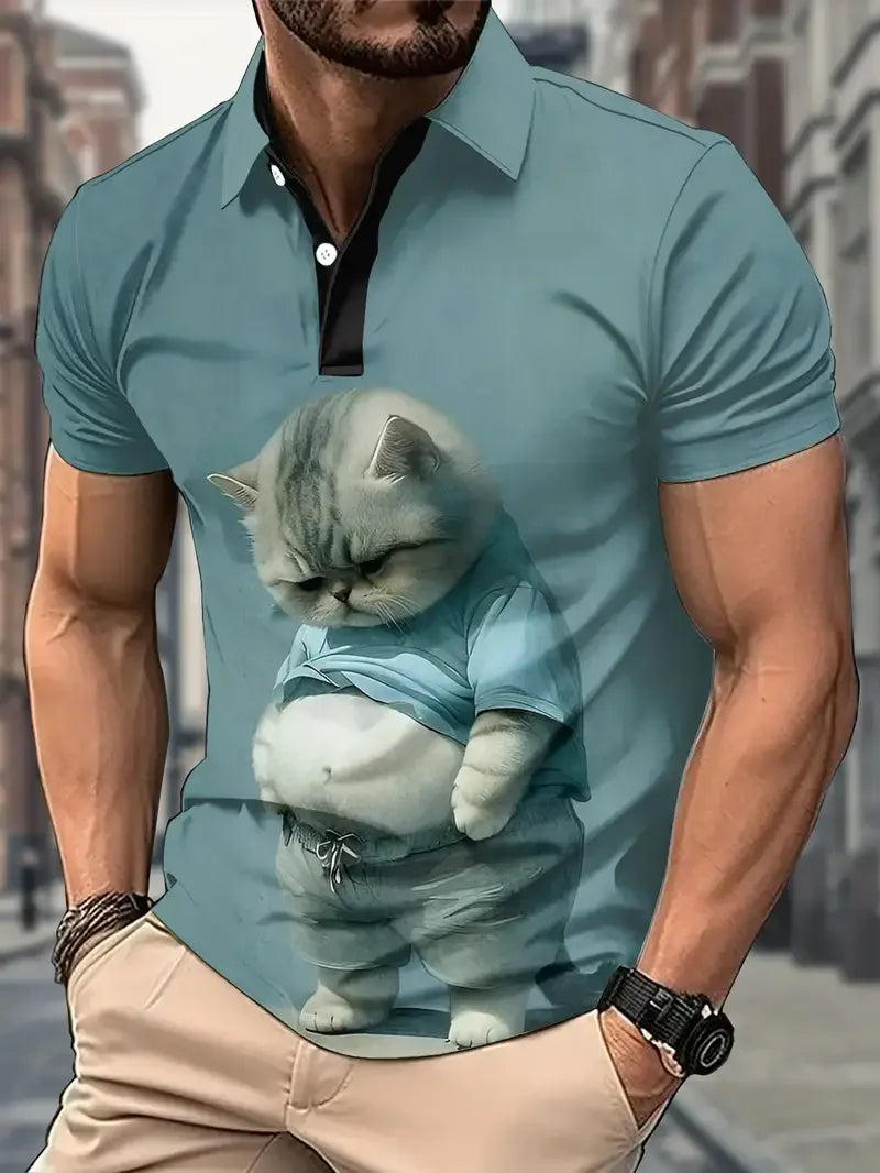 Cat Animal 3D Printed Men Women Polo Shirt 2025 New Fashion Button Lapel Short Sleeve Tops Man T Shirts Graphic Polo Clothing - Matrix-studios.com