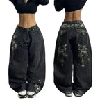 Y2K Hip-hop Stitching Fashion Joker Retro Jeans Female Korean Casual Simple Dress Essential Wide-leg Pants Loose  Joker Overalls - Matrix-studios.com