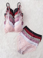 6-Piece Set Women's Bra and Panties Set Sexy Patterned Lace Patchwork No Lining Comfortable Fitting Women's Push-Up Bra Women's Underwear Set - Matrix-studios.com