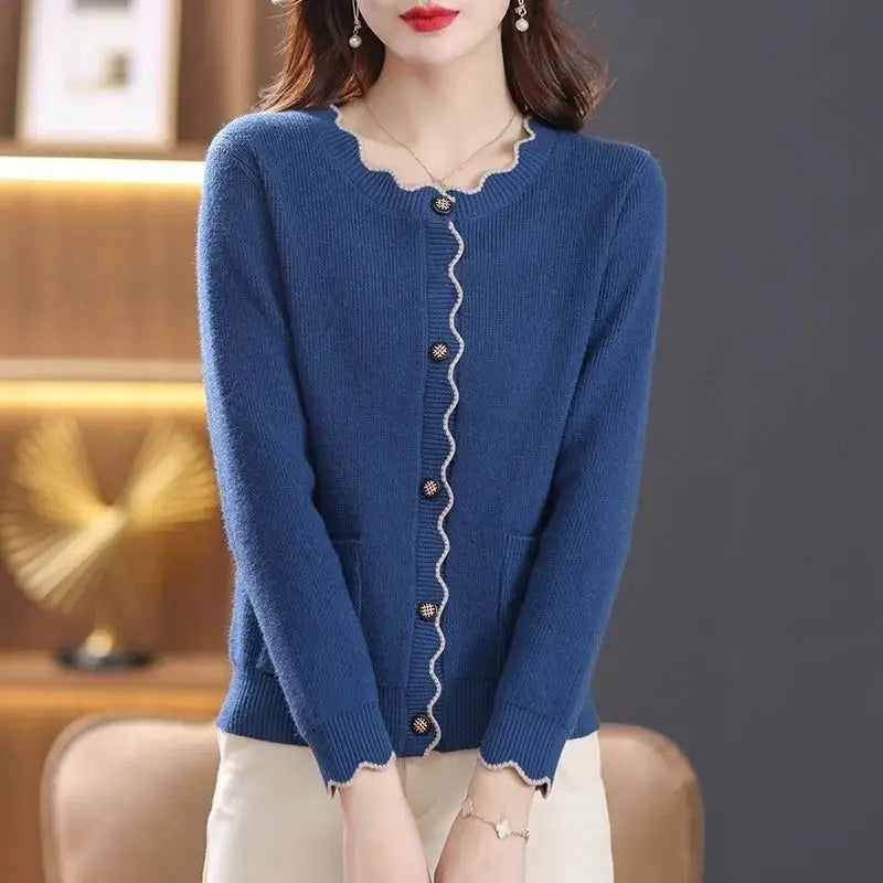 Autumn Winter 2024 Fashion Solid Color Women Knitted Cardigan Sweater Jacket Elegant Versatile Comfortable Ladies Tops - Matrix Studios