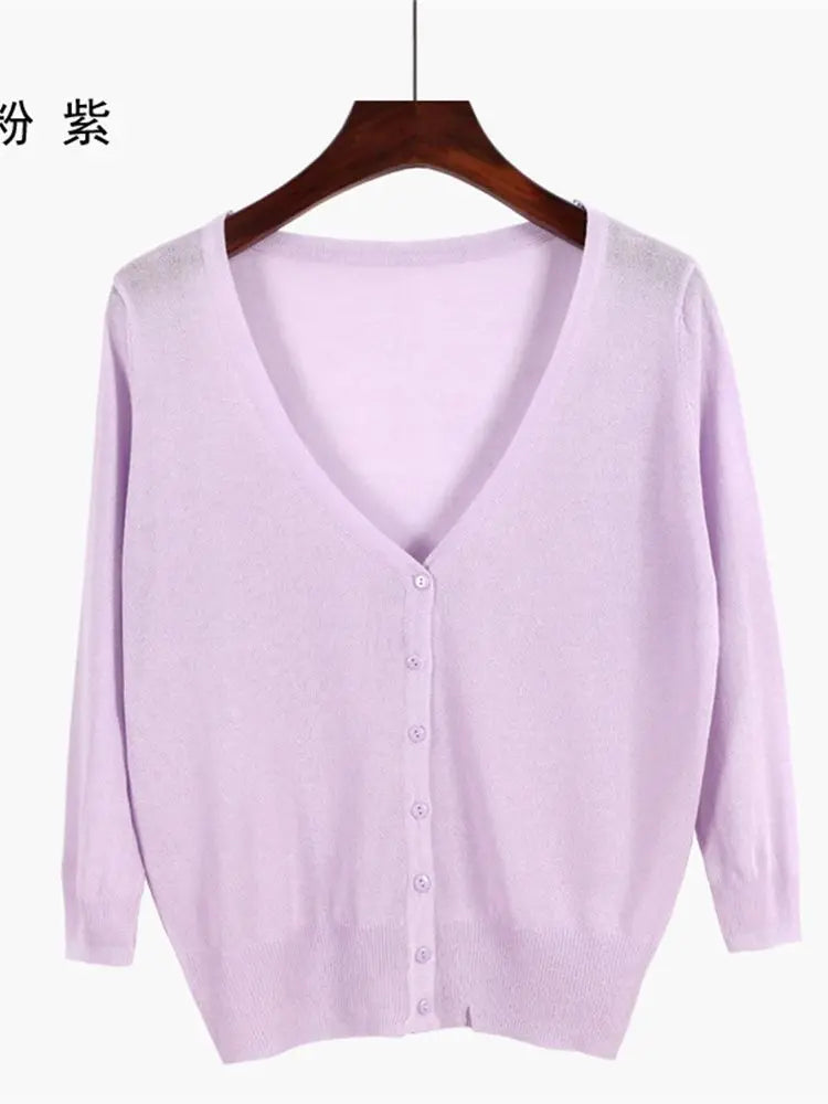 Korean Fashion Summer Autumn M-6XL Women V-Neck Knitted Casual Loose Full Sleeve Sweaters Cardigans Lady Knitting Outwear ZY6870 - Matrix Studios