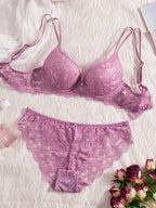 6-Piece Set Women's Bra and Panties Set Sexy Patterned Lace Patchwork No Lining Comfortable Fitting Women's Push-Up Bra Women's Underwear Set - Matrix-studios.com