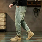 Men's Spring 2026 Loose Harem Pants Denim Retro Solid Comfortable Harajuku Straight Jeans Simple Fashion Versatile Cargo Trouser - Matrix Studios