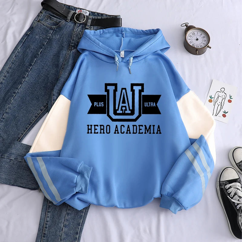 Harajuku Anime Manga UA My Hero Academia Logo Hoodies Sweatshirt Men Long Sleeve Streetwear Women Patchwork Winter Sweatshirts - Matrix Studios