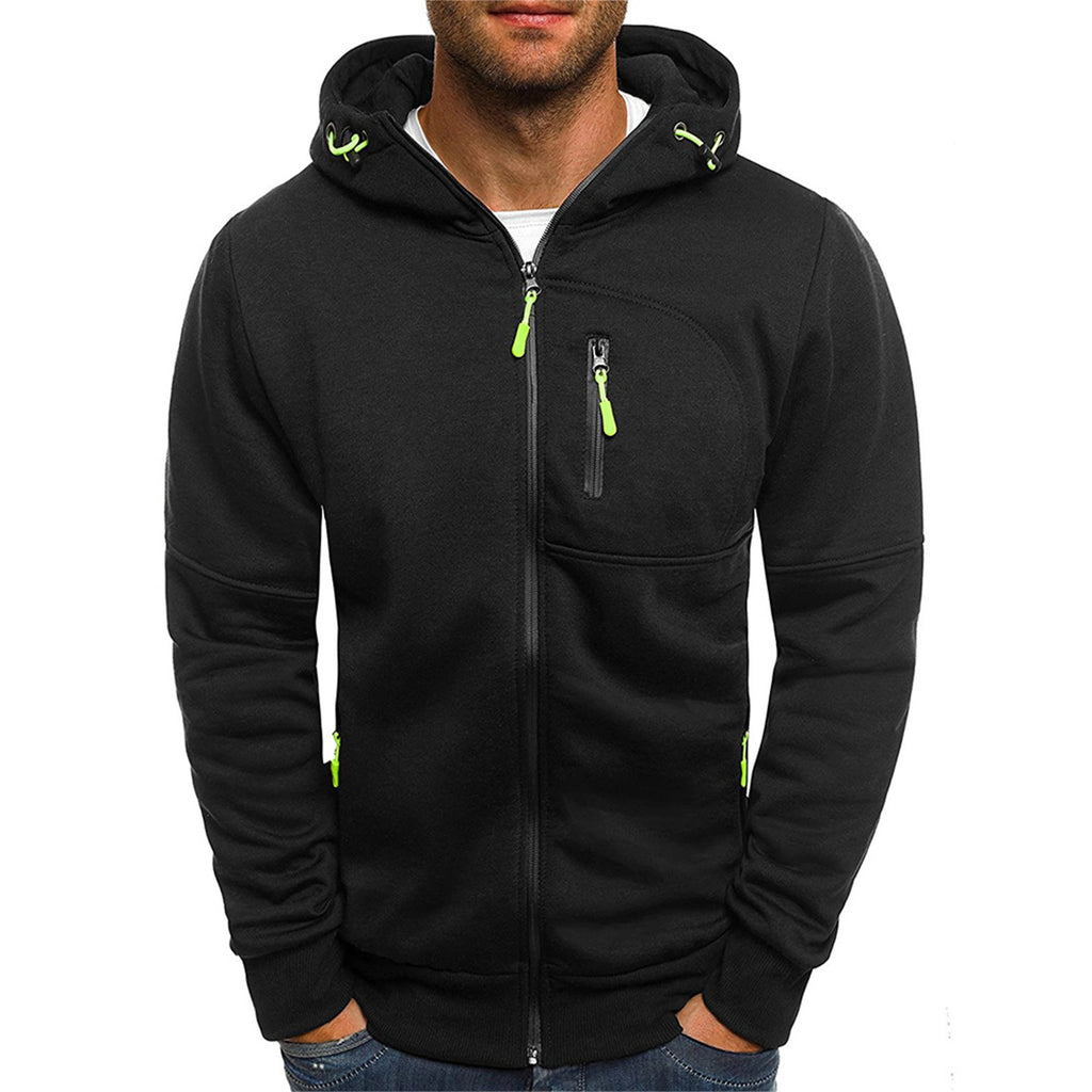 Solid color men's hooded jacket Casual long-sleeved hoodie Zipper Gym sports hoodie Spring Fall - Matrix Studios