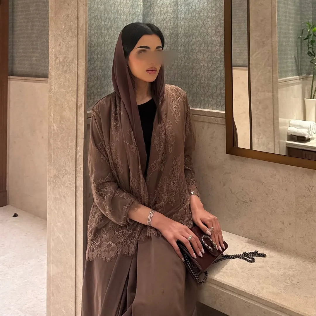 Eid Women Lace Abaya Open Dress Ramadan Abaya Party Vestidos Largos Muslim Jalabiya Morocco Kaftan Dubai Islam Arab Long Robe - Matrix-studios.com