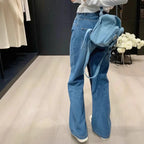 American high street breasted design straight jeans women's autumn and winter new high waist design fashion loose slim pants. - Matrix-studios.com
