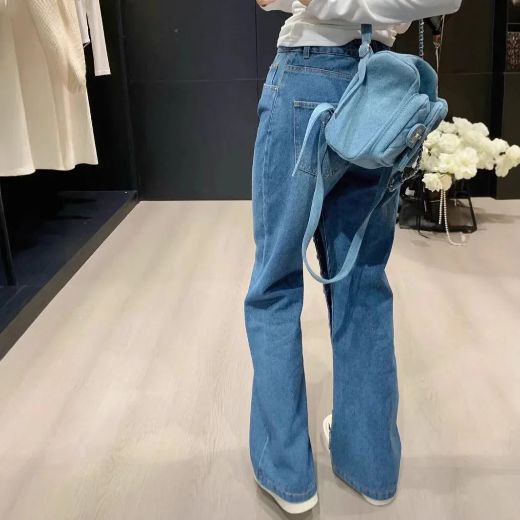 American high street breasted design straight jeans women's autumn and winter new high waist design fashion loose slim pants. - Matrix-studios.com