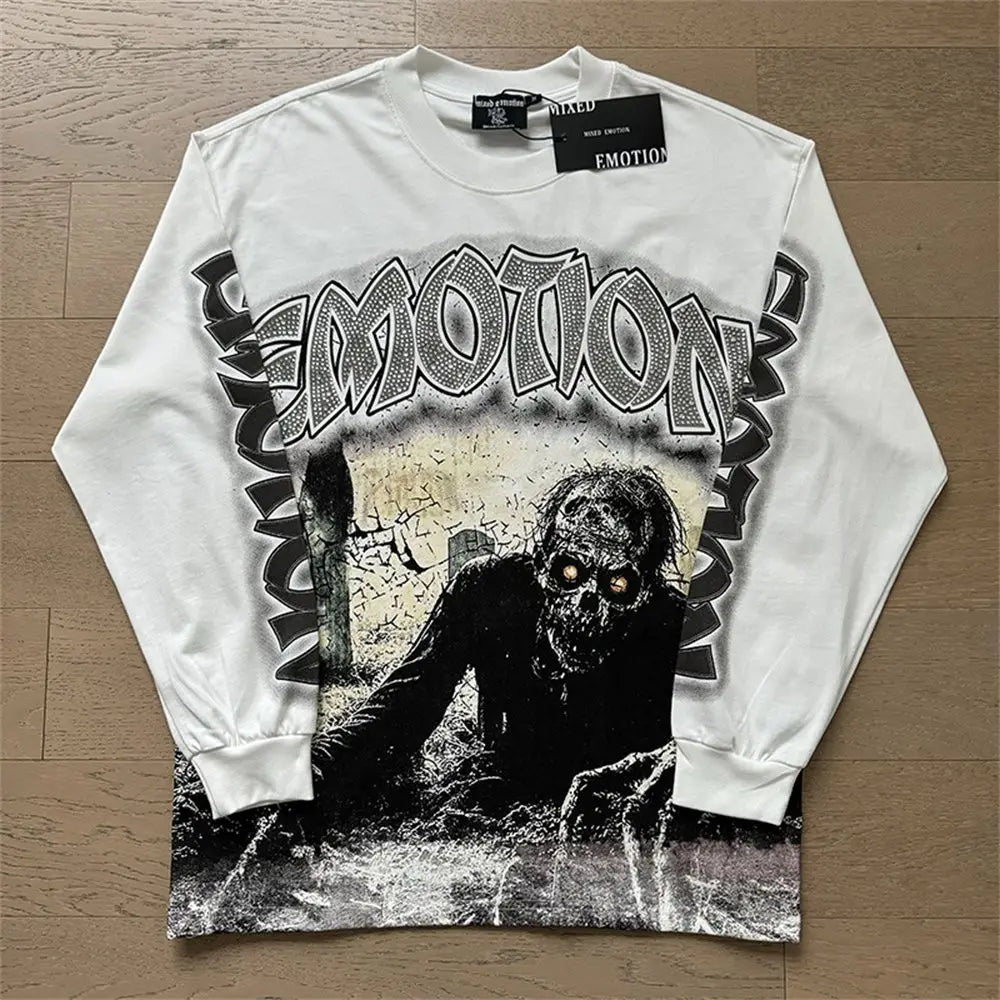 2026 New MIXED EMOTION Long Sleeve T-shirt Men Women High Street Full Print Best Quality Crewneck Hip Hop Oversized Tops - Matrix Studios