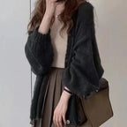 Autumn and Winter New Women's Solid Color Cardigan Sweater Fashion Casual Single-breasted Lantern Sleeve Sweater Jacket - Matrix Studios